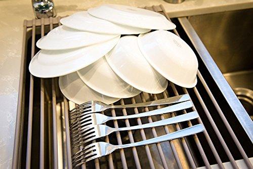 Surpahs Over the Sink Multipurpose Roll-Up Dish Drying Rack (Warm Gray, Large)