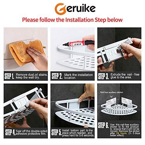 GERUIKE Shower Caddy Corner Shelf Wall Mounted Aluminum Self Adhesive Bathroom Organizer Rustproof, White