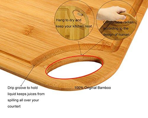 Bamboo Cutting And Serving Board Set of 3, Assorted Size Kitchen Chopping Board Set Small Medium & Large 8.7" x 6.3",12" x 8.7",14.9" x 12" by HTB