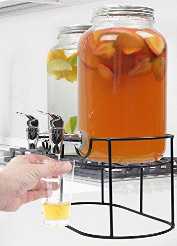 Estilo 1 gallon Glass Mason Jar Double Beverage Drink Dispenser On Metal Stand With Leak Free Spigot