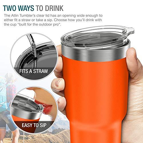 Atlin Tumbler [30 oz. Double Wall Stainless Steel Vacuum Insulation] Travel Mug [Crystal Clear Lid] Water Coffee Cup [Straw Included]For Home,Office,School - Works Great for Ice Drink, Hot Beverage