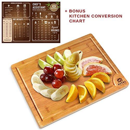 EXTRA LARGE Organic Bamboo Cutting Board with Juice Groove - Best Kitchen Chopping Board for Meat (Butcher Block) Cheese and Vegetables | Anti Microbial Heavy Duty Serving Tray w/Handles - 18 x 12