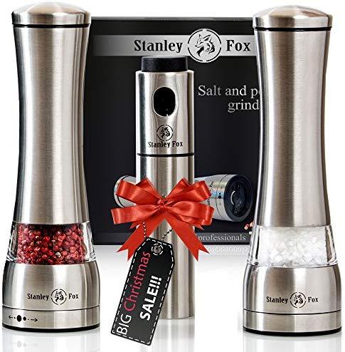 Premium Salt and Pepper Grinder Set of 3 - Oil Dispenser + Stainless Steel Salt Grinder and Pepper Mill– Salt and Pepper Shakers with Ceramic Rotor - Box by HOME EC