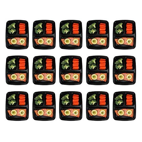 Freshware Meal Prep Containers [15 Pack] 3 Compartment with Lids, Food Containers, Lunch Box | BPA Free | Stackable | Bento Box, Microwave/Dishwasher/Freezer Safe, Portion Control, 21 day fix (32 oz)