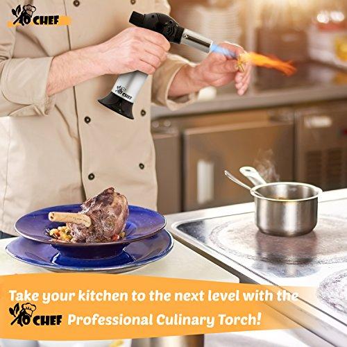 Jo Chef Kitchen Torch, Blow Torch - Refillable Butane Torch With Adjustable Flame - Culinary Torch, Creme Brûlée Torch For Cooking Food, Baking, BBQ & More + FREE Recipe eBook (With Fuel Gauge)