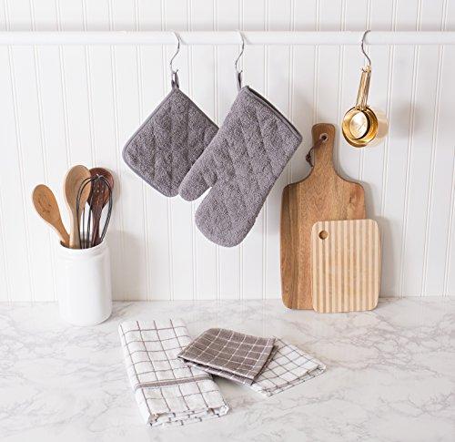 DII Cotton Terry Windowpane Dish Cloths, 12 x 12" Set of 6, Machine Washable and Ultra Absorbent Kitchen Dishcloth-Gray