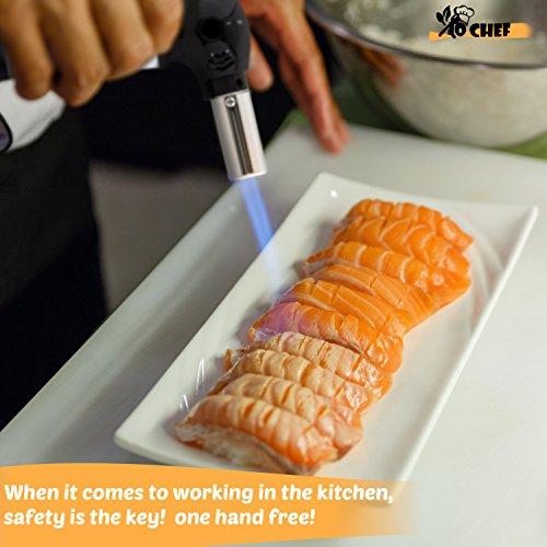 Jo Chef Kitchen Torch, Blow Torch - Refillable Butane Torch With Adjustable Flame - Culinary Torch, Creme Brûlée Torch For Cooking Food, Baking, BBQ & More + FREE Recipe eBook (With Fuel Gauge)
