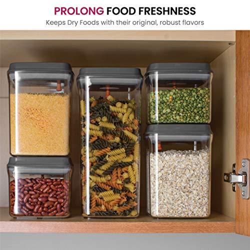5-Piece Smart Pop-Up Food Storage Container Set with lids, Stackable Modular Designed - BPA Free Durable Plastic, Airtight Food Storage Containers for Dry Food, Sugar, Flour, Coffee, Tea, Nuts Etc.