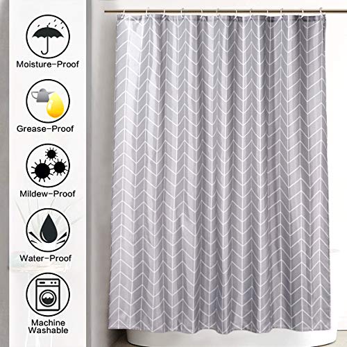 JRing Shower Curtain Polyester Fabric Waterproof Machine Washable with 12 Hooks 72x72 Inch