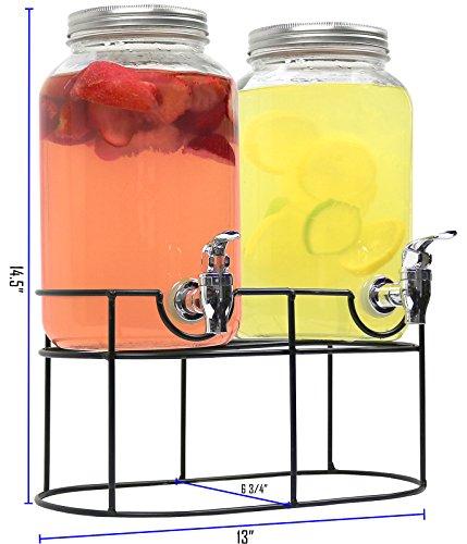 Estilo 1 gallon Glass Mason Jar Double Beverage Drink Dispenser On Metal Stand With Leak Free Spigot