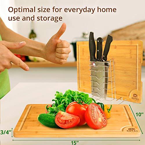 EXTRA LARGE Organic Bamboo Cutting Board with Juice Groove - Best Kitchen Chopping Board for Meat (Butcher Block) Cheese and Vegetables | Anti Microbial Heavy Duty Serving Tray w/Handles - 18 x 12