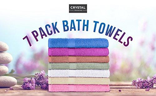 CrystalTowels 7-Pack Bath Towels - Extra-Absorbent - 100% Cotton - 27" x 52"