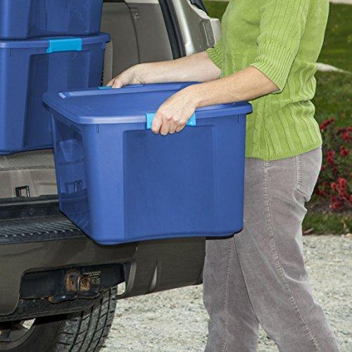 Sterilite 14469606 18 Gallon/68 Liter Latch and Carry, True Blue Lid and Clear Base with Blue Aquarium Latches, 6-Pack