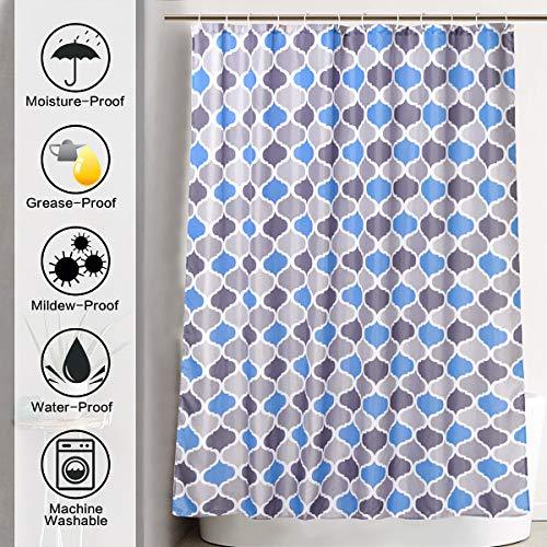 JRing Shower Curtain Polyester Fabric Waterproof Machine Washable with 12 Hooks 72x72 Inch