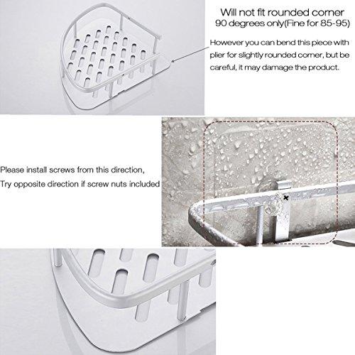 Lancher Bathroom Shelf (No Drilling) Durable Aluminum 2 Tiers Shower Shelf Kitchen Storage Basket Adhesive Suction Corner Shelves Shower Caddy