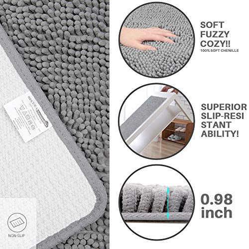 Secura Housewares Bathroom Rugs, Oversize 47" x 28" | Non Slip, Water Absorbent, Machine Washable Bath Mat Carpets | Ultra Soft, Fluffy, Thick Chenille Bath Mats for Doors, Bathroom, Kitchen | Gray