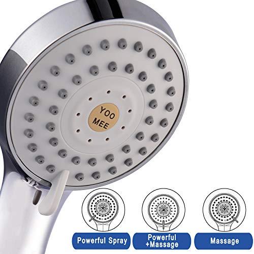 YOO.MEE High Pressure Handheld Shower Head with Powerful Shower Spray against Low Pressure Water Supply Pipeline, Multi-functions, Bathroom Accessories w/ 79'' Hose, Bracket, Flow Regulator, Chrome