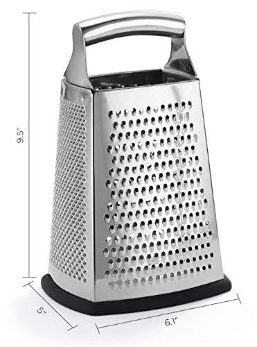 Spring Chef Box Grater, 4-Sided Stainless Steel Large 10-inch Grater for Parmesan Cheese, Ginger, Vegetables