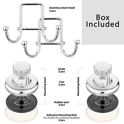 HASKO accessories - Powerful Vacuum Suction Cup Hook Holder - Organizer for Towel, Bathrobe and Loofah - Strong Stainless Steel Hooks for Bathroom & Kitchen, Towel Hanger Storage, Chrome (2 Pack)