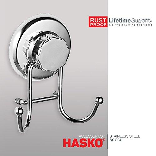 HASKO accessories - Powerful Vacuum Suction Cup Hook Holder - Organizer for Towel, Bathrobe and Loofah - Strong Stainless Steel Hooks for Bathroom & Kitchen, Towel Hanger Storage, Chrome (2 Pack)