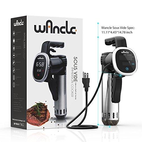 Wancle SVC001 Sous Vide Cooker, Thermal Immersion Circulator, with Recipe E-Cookbook, Accurate Temperature Digital Timer, Ultra-Quiet, 850 Watts, 120V, Stain, Stainless Steel, Black