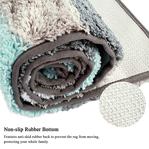 HEBE Non-Slip Bathroom Rug Mat Shag Microfiber Shower Bath Rug Absorbent Bath Mat for Bathroom Machine Washable(18x26, Blue/Grey)