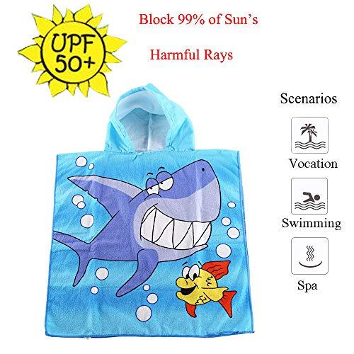 HETH Kids Hooded Beach and Bath Towel 100% Cotton Beach Swimming Coverup for Age 2-8 Years Old Multi-use for Bath/Shower/Pool(Tiger Shark)