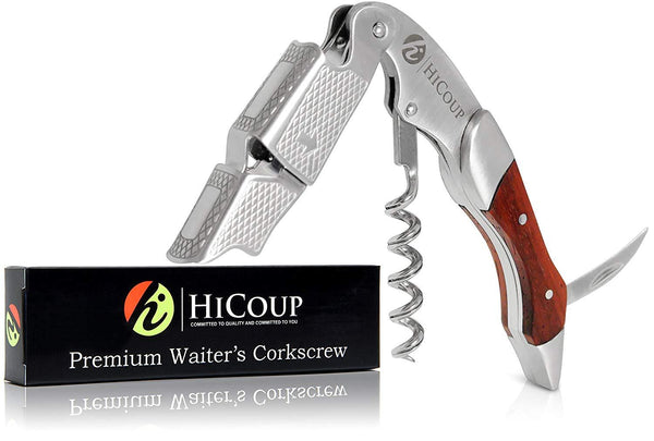 Professional Waiter’s Corkscrew by HiCoup - Rosewood Handle All-in-one Corkscrew, Bottle Opener and Foil Cutter, Used By Sommeliers, Waiters and Bartenders Around The World