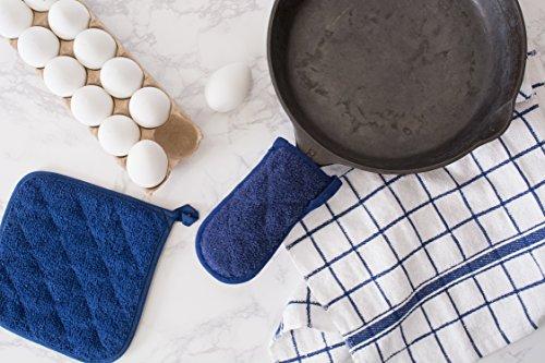 The Triumphant Chef 100% Cotton, Terry Oven Mitts 7 x 13, Heat Resistant, Machine Washable for for Everyday Kitchen Basic, Set of 2, French Blue, Ovenmitt, 2 Piece