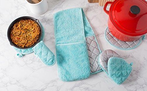 The Triumphant Chef 100% Cotton, Terry Oven Mitts 7 x 13, Heat Resistant, Machine Washable for for Everyday Kitchen Basic, Set of 2, French Blue, Ovenmitt, 2 Piece