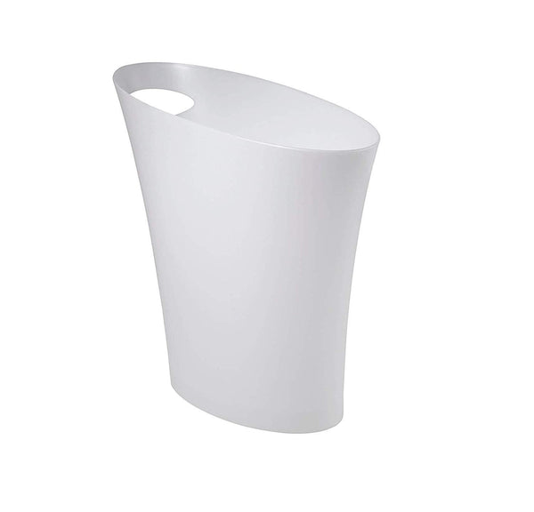 Umbra Skinny Sleek & Stylish Bathroom Trash, Small Garbage Can Wastebasket for Narrow Spaces at Home or Office, 2 Gallon Capacity, Metallic White