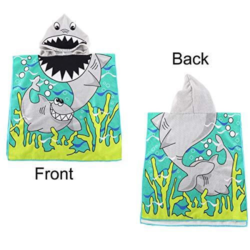 HETH Kids Hooded Beach and Bath Towel 100% Cotton Beach Swimming Coverup for Age 2-8 Years Old Multi-use for Bath/Shower/Pool(Tiger Shark)