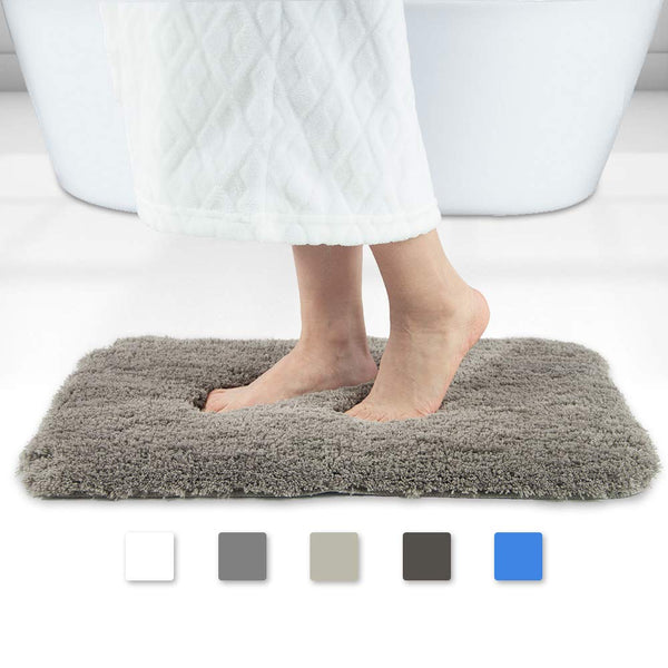 Walensee Bathroom Rug Non Slip Bath Mat for Bathroom (16 x 24) Water Absorbent Soft Microfiber Shaggy Bathroom Mat Machine Washable Bath Rug for Bathroom Thick Plush Rugs for Shower (Gray)