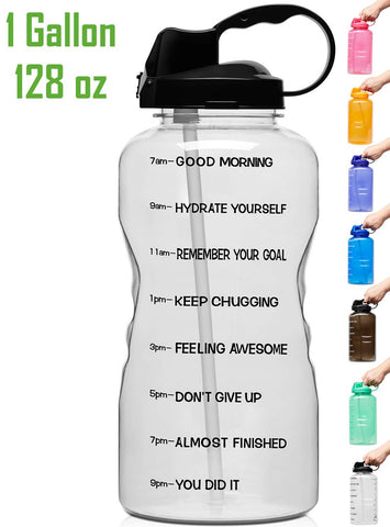 Venture Pal Large 128oz Leakproof BPA Free Fitness Sports Water Bottle with Motivational Time Marker & Straw to Ensure You Drink Enough Water Throughout The Day