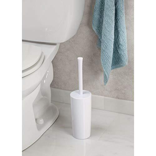 mDesign Slim Compact Plastic Toilet Bowl Brush and Holder for Bathroom Storage - Sturdy, Deep Cleaning - White