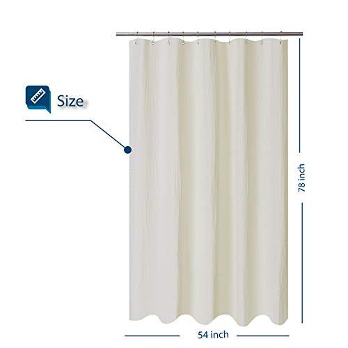 Waffle Weave Fabric Shower Curtain 230 GSM Heavy Duty, Spa, Hotel Luxury, Water Repellent, White Pique Pattern, 71 x 72 inches Decorative Bathroom Curtain