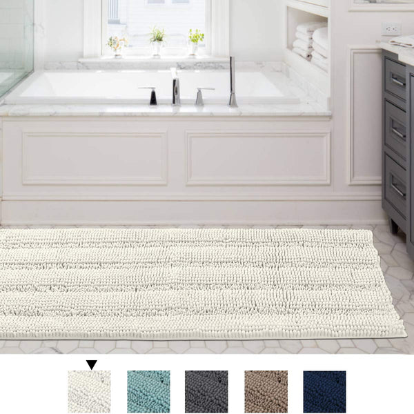 H.VERSAILTEX Bath Rug Runner 47" X 17" Large and Luxury Grey Striped Bath Mat Runner Ultra Soft Thick Non Slip Washable, Plush Shaggy Chenille Bathroom Rug Mat for Indoor Floor/Entry Way