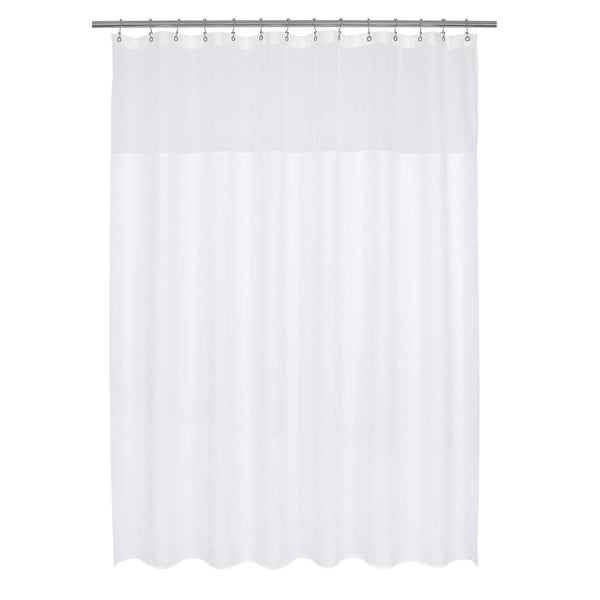 Waffle Weave Fabric Shower Curtain 230 GSM Heavy Duty, Spa, Hotel Luxury, Water Repellent, White Pique Pattern, 71 x 72 inches Decorative Bathroom Curtain