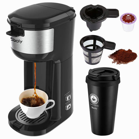 Single Serve K Cup Coffee Maker Brewer for K-Cup Pod & Ground Coffee, Compact Design Thermal Drip Instant Coffee Machine with Self Cleaning Function, Brew Strength Control by Sboly