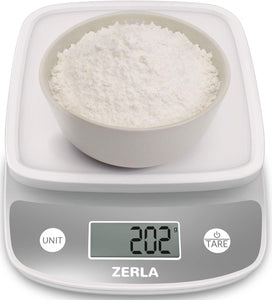 Digital Kitchen Scale by Zerla — Versatile Food Scale — Weigh Snacks, Liquids, Foods — Accurate Weight Scale within .05 oz. — Great for Adkins Diet, Weight Loss Programs & Portion Control
