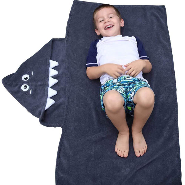 Shark Face Baby Hooded Towel for Kids, Ultra Soft 100% Cotton Toddler Hooded Bath Towel Keeps Infant Dry and Warm, Excellent for Baths, Pool and Beach; by Soflo Baby Products - Gray 24x48 Inches