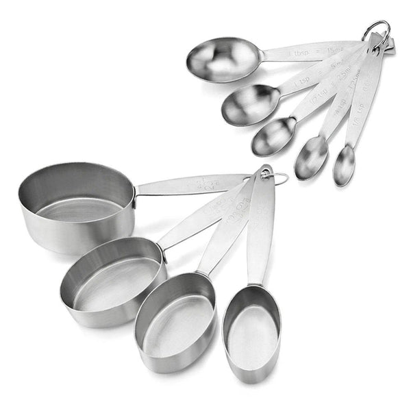 New Star Foodservice 42917 Stainless Steel Measuring Spoons and Cups Combo, Set of 8, Silver