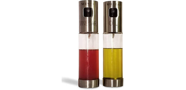 Premium Oil and Vinegar Dispensers - Replaces Salad Bottles, Cruet - Free E-books (5) Clear Glass Bottles Oil And Vinegar Sprayer For Cooking by SKENDA - 784672665216