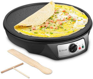 Electric Crepe Maker, iSiLER Nonstick Electric Pancakes Maker Griddle, 12 inches Electric Crepe Pan with Batter Spreader and Wooden Spatula