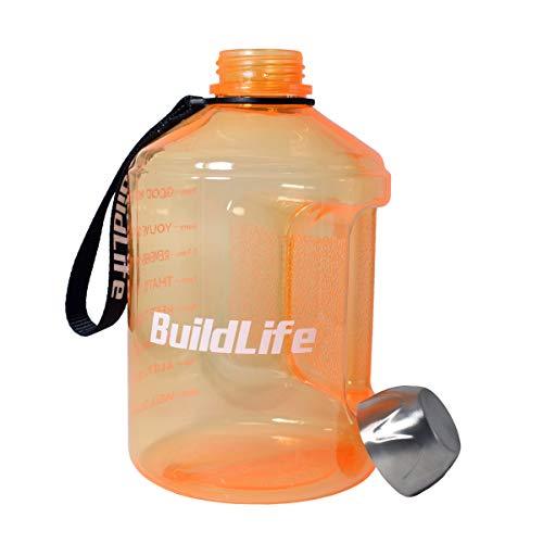 BuildLife 1 Gallon Water Bottle Motivational Fitness Workout with Time Marker |Drink More Water Daily | Clear BPA-Free | Large 128 Ounce/73OZ/43OZ of Water