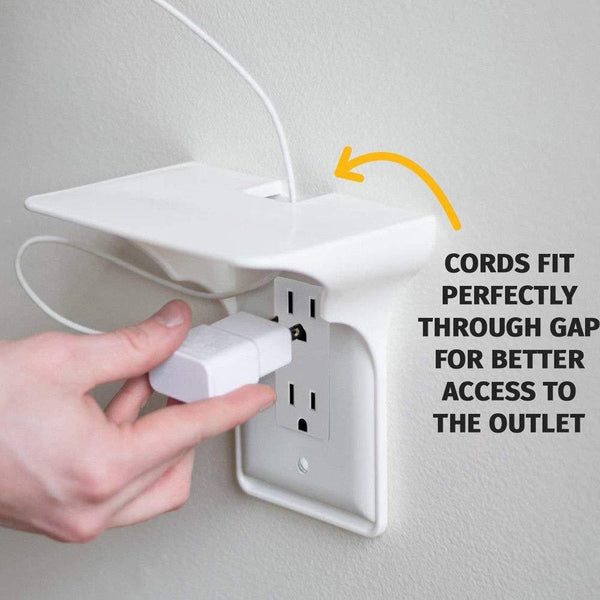 Power Perch Wall Outlet Shelf - Storage Theory Space Saving Solution - Ultimate Power Socket Charging Shelf Wall Organizer (White)