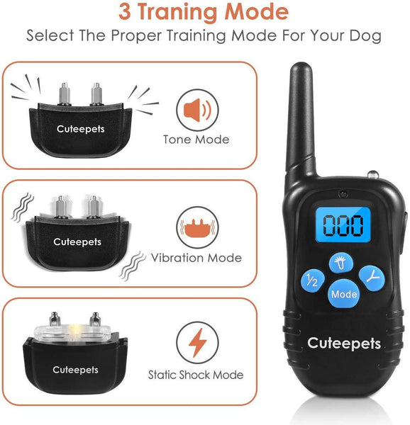 Cuteepets Dog Training Collar, 100% Rainproof Rechargeable Electronic Remote Dog Shock Collar 330 Yards with Beep/Vibrating/Shock Electric E-Collar