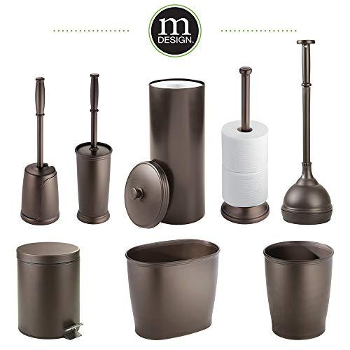 mDesign Compact Freestanding Plastic Toilet Bowl Brush and Holder for Bathroom Storage and Organization - Space Saving, Sturdy, Deep Cleaning, Covered Brush - Bronze