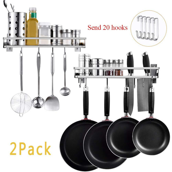 Wall Pot Rack Wall Pan Hanger Kitchen Pan Organizer 17 inch with 20 Hooks,two pair