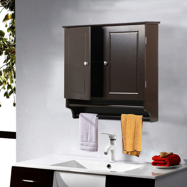 Espresso Wall Mount Bathroom Cabinet Laundry Kitchen Organizer 2 Doors